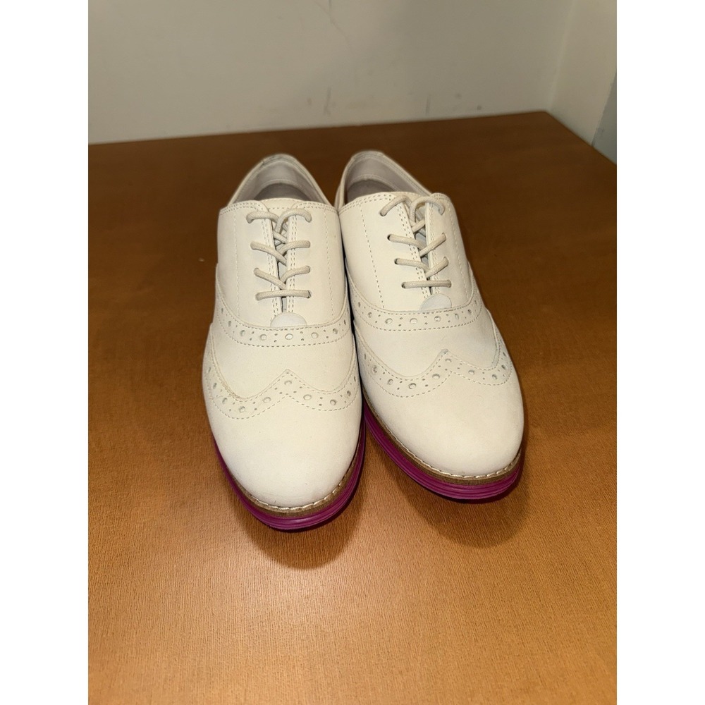 Cole Haan Original Grand Shoes Womens Size 5.5 Wingtip Oxford White Pink W24361 - Picture 3 of 10